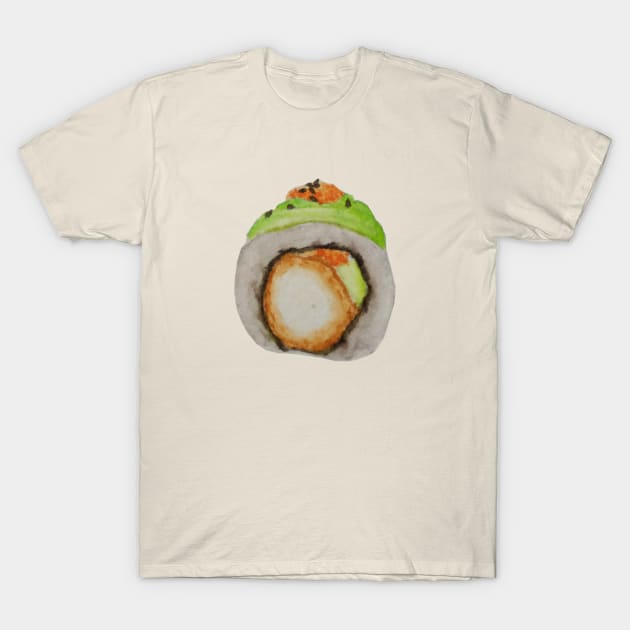 Green dragon avocado sushi roll watercolour painting T-Shirt by toffany's